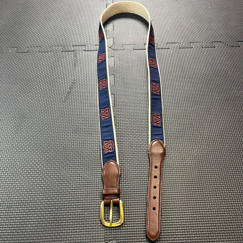 Auburn University Canvas & Leather Belt With Brass Buckle Size 44 By Campus Clas